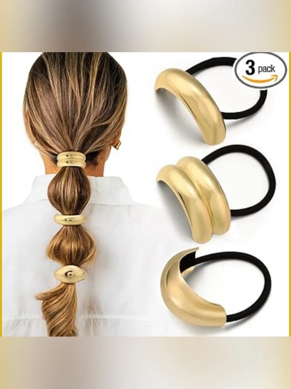 NEW - 3 Gold Ponytail Hair Ties - like Michelle Pfeiffer in The Madison!